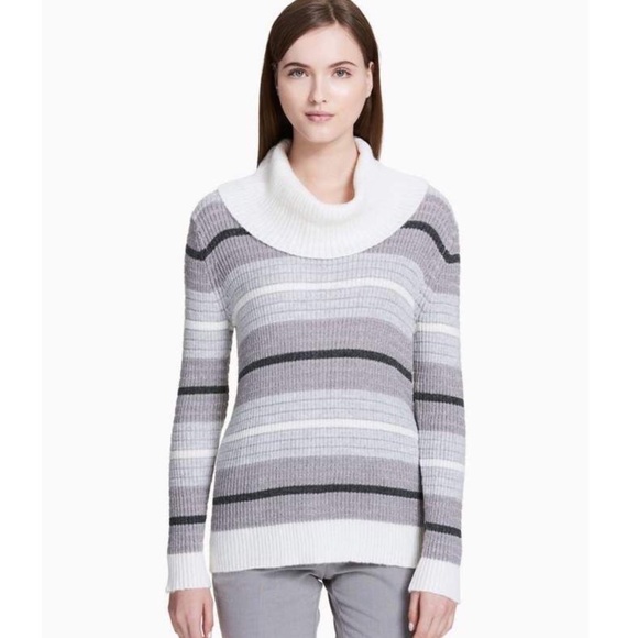 Calvin Klein Ribbed Striped Cowl Neck Sweater - Picture 7 of 7